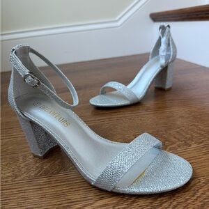 DREAM PAIRS Silver Glitter Chunk Heels Sparkle Formal‎ Dance Classic Girly 7.5